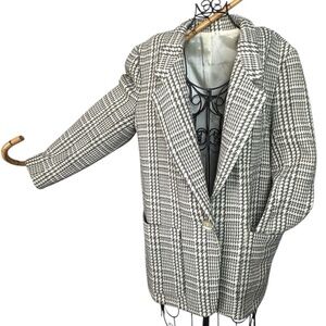 Vintage Adolfo Atelier Wool Blend Houndstooth Blazer Plaid Jacket Gray Sz 10